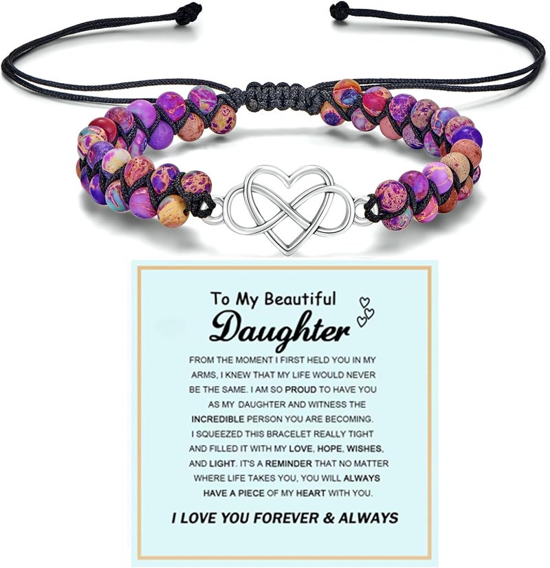 DivaGlamz To My Granddaughter-Infinity Forever Love Heart Bracelet, Natural Emperor Stone Double Layer Purple Beaded Woven Wrap Bracelets Adjustable Mind Peace Gift Jewelry - Image 1